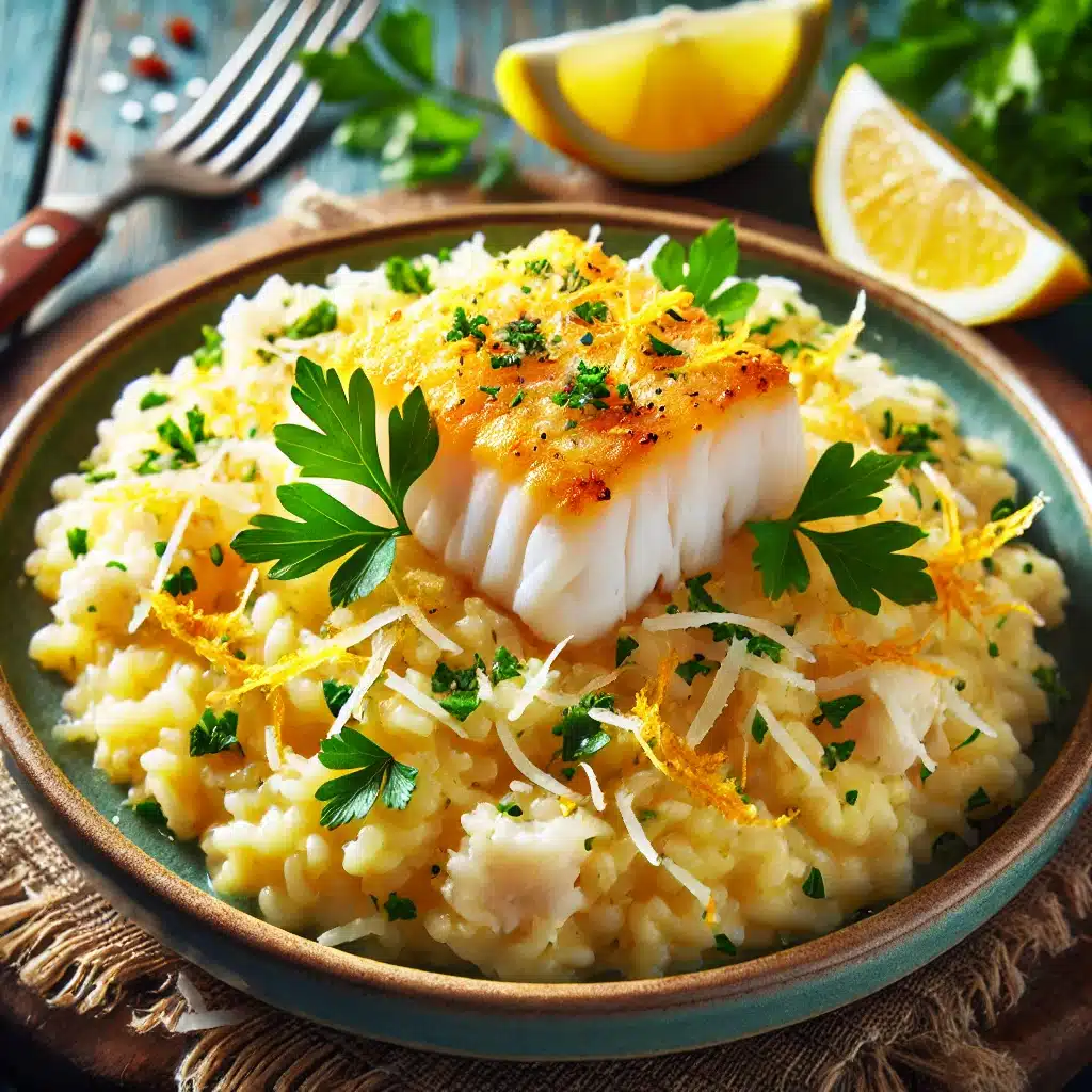 Mediterranean Fusion Risotto with Bacalhau and Parmesan