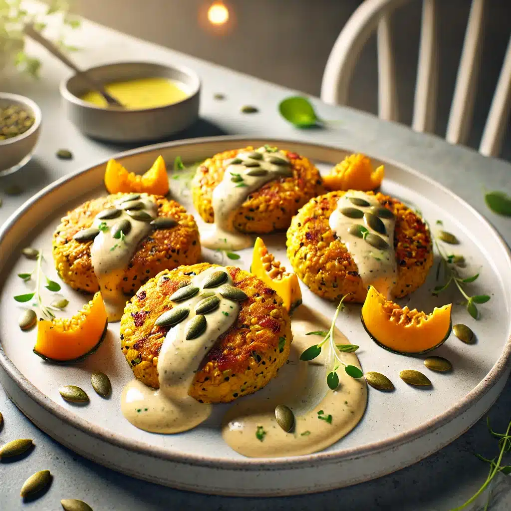 Millett and Pumpkin Patties with Coconut Lime Cream